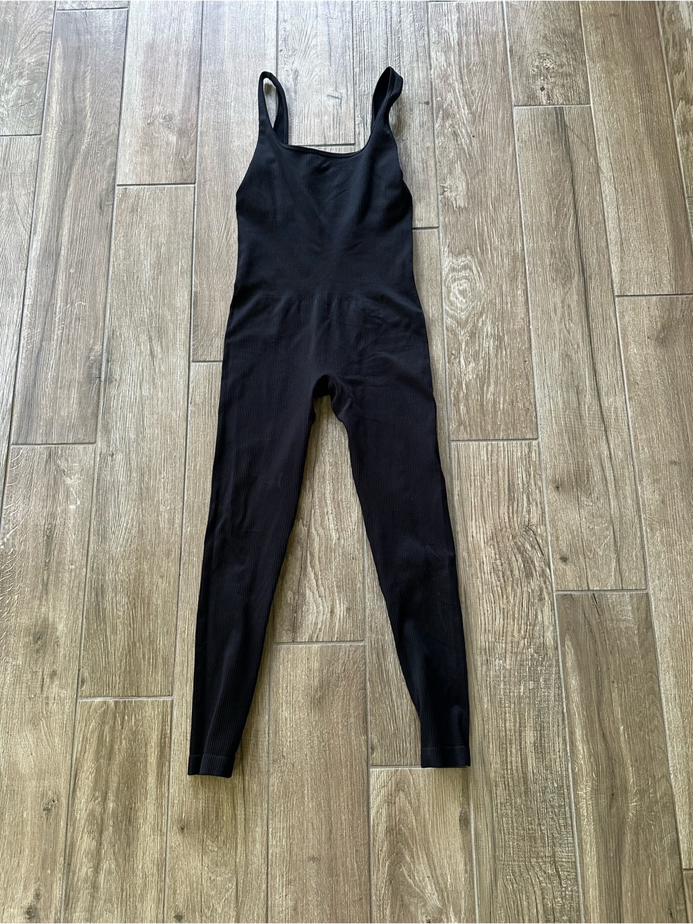 OQQ Black Women’s Ribbed One-Piece Jumpsuit size large